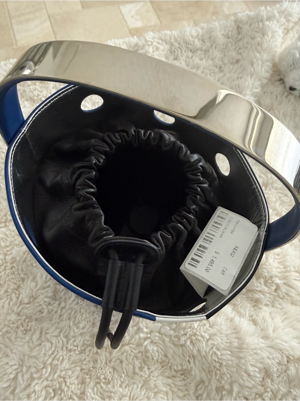 RARE NWT PERRIN LEATHER COLOR BLOCK  BUCKET BAG IN BLUE/BLACK/WHITE - Picture 6 of 7